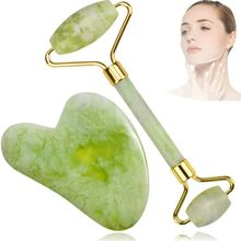Rodillo Facial Masajeador y Piedra Gua Sha de Jade