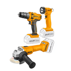 Ingco UCKLI20418 Kit Pulidora Taladro y Linterna 20V