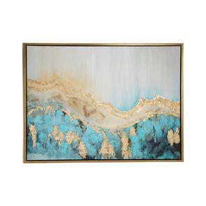 Cuadro Canvas Arte Abstracta Turquesa y Dorado 47''x35''