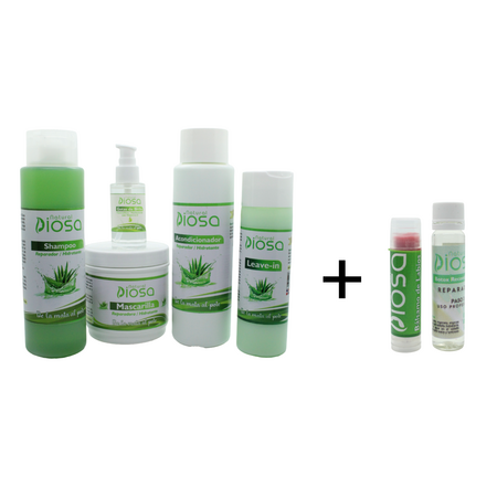 Natural Diosa Línea Hidratante Aloe Vera para Cabello Lacio, Bálsamo + Botox gratis