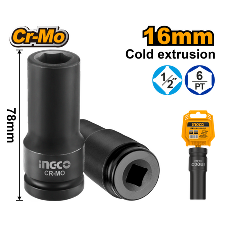 Ingco HDIS12161L Cubo Mecánico Hex Profundo 1/2x16mm