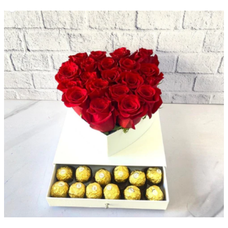 Arreglo 18 Rosas Rojas con Chocolates